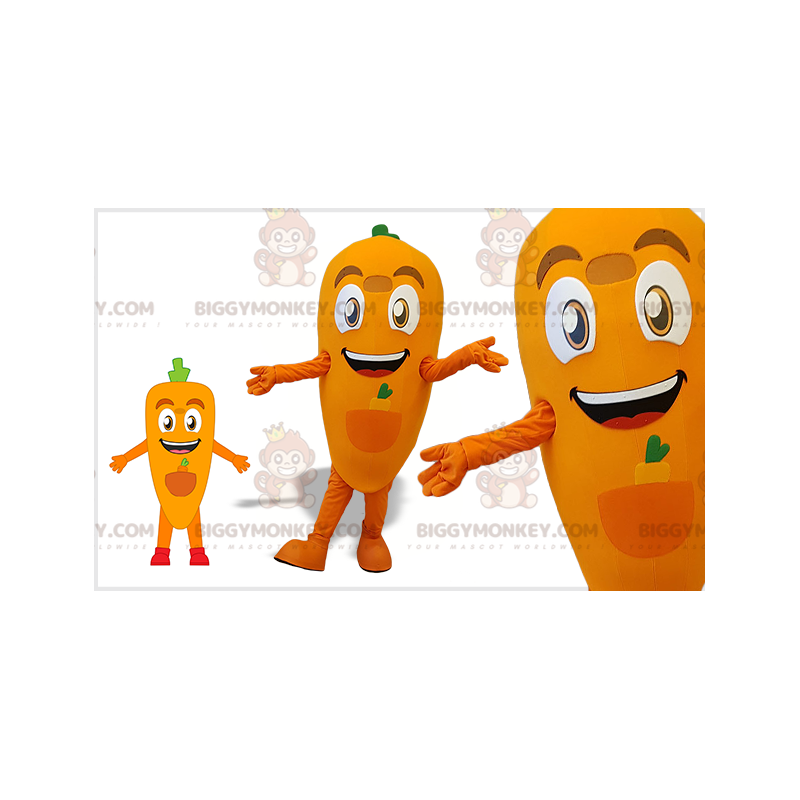 Kostým maskota BIGGYMONKEY™ s úsměvem, obří pomeranč a zelená