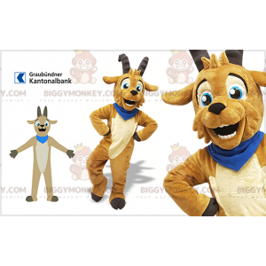 BIGGYMONKEY™ Brown Goat With Horns Mascot Costume -