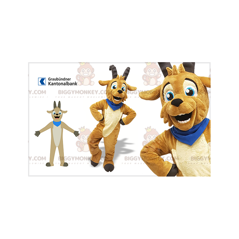 BIGGYMONKEY™ Brown Goat With Horns Mascot Costume –