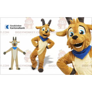 BIGGYMONKEY™ Brown Goat With Horns Mascot Costume –
