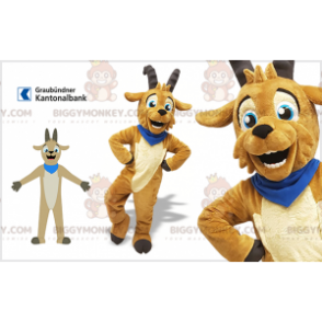 BIGGYMONKEY™ Brown Goat With Horns Mascot Costume -