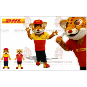 BIGGYMONKEY™ Mascottekostuum Bruin en Wit Big Cat Tiger In