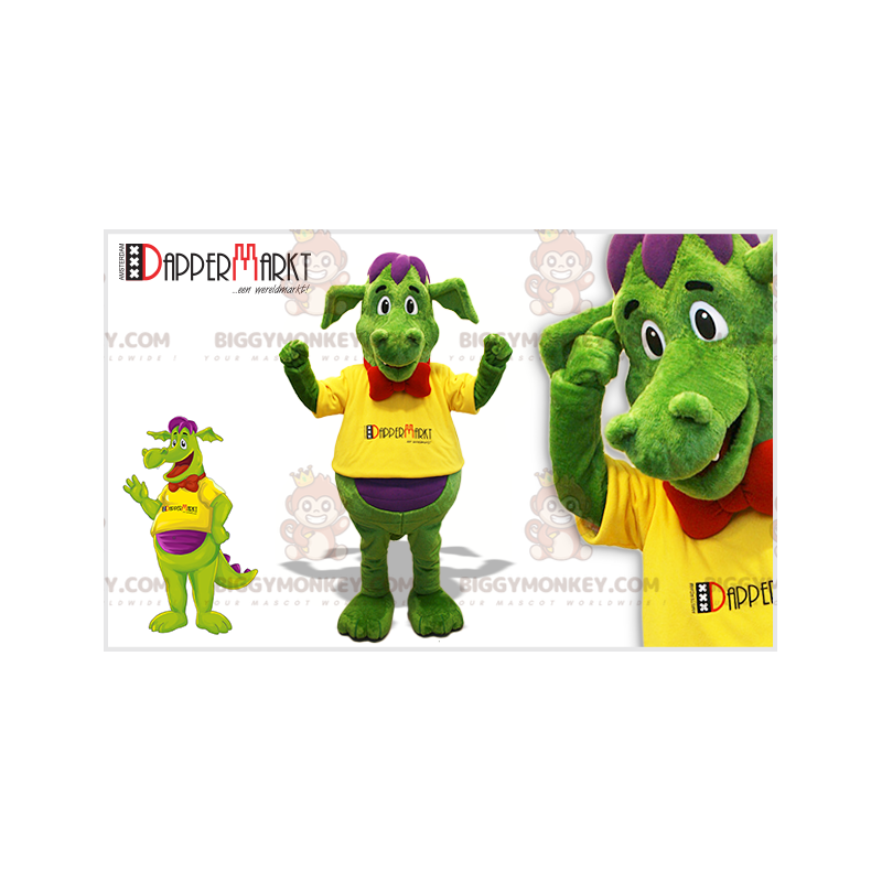 BIGGYMONKEY™ Mascottekostuum Groene en paarse draak met