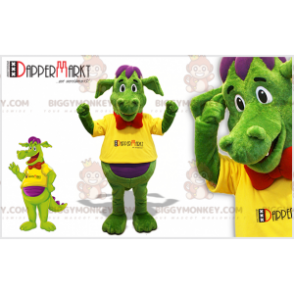 BIGGYMONKEY™ Maskottchenkostüm Grüner und lila Drache mit