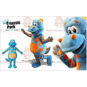 BIGGYMONKEY™ Mascottekostuum Blauwe dinosaurus met oranje