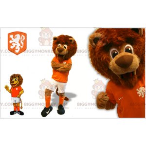 BIGGYMONKEY™ Mascottekostuum Bruine leeuw in voetballeroutfit -