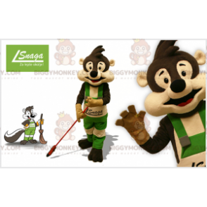 BIGGYMONKEY™ Mascot Costume Brown and Beige Raccoon with Broom