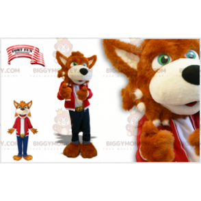 Brown Dog Wolf with Green Eyes BIGGYMONKEY™ Mascot Costume –
