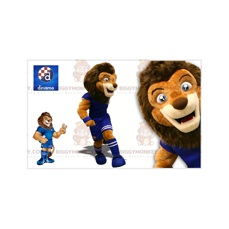 BIGGYMONKEY™ Mascot Costume Brown Lion In Footballer Outfit -