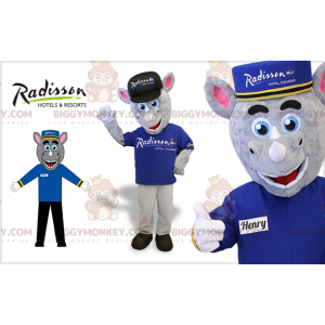 Costume de mascotte BIGGYMONKEY™ de rhinocéros gris en tenue de