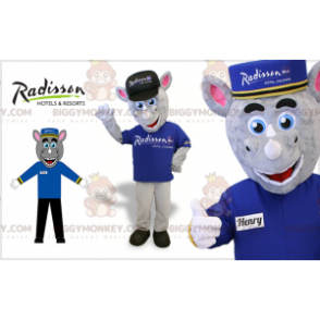 BIGGYMONKEY™ Mascot Costume Gray Rhino In Butler Outfit –