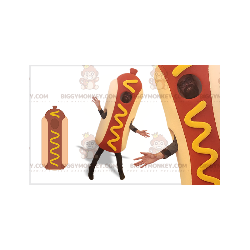 Giant Hot Dog BIGGYMONKEY™ Mascot Costume. fast food costume –