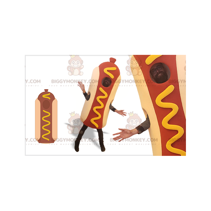 Riesiges Hot Dog BIGGYMONKEY™ Maskottchen-Kostüm.