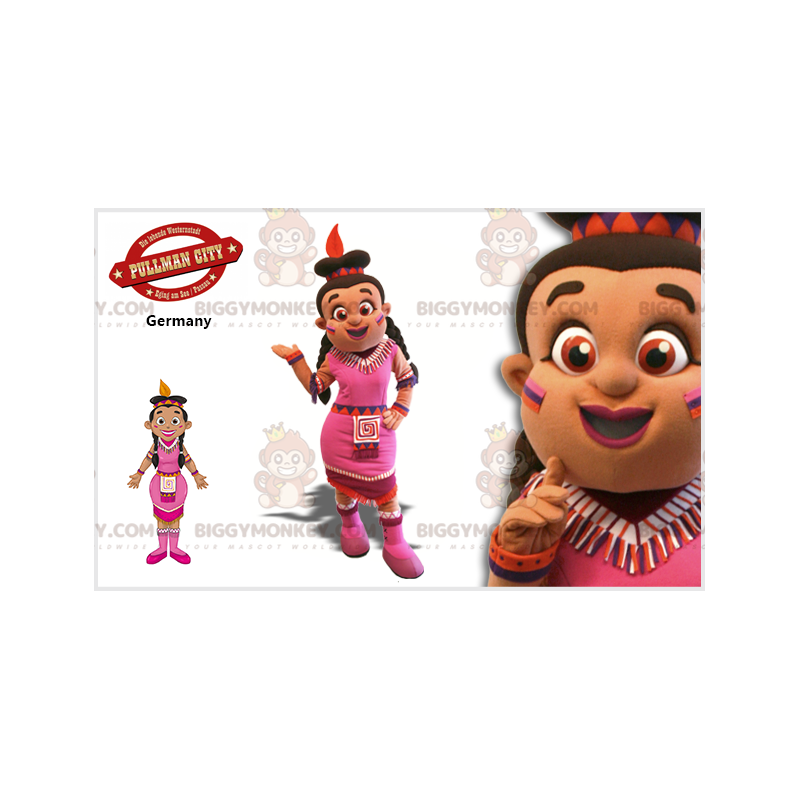 Indian Woman BIGGYMONKEY™ Mascot Costume With Pink Dress -