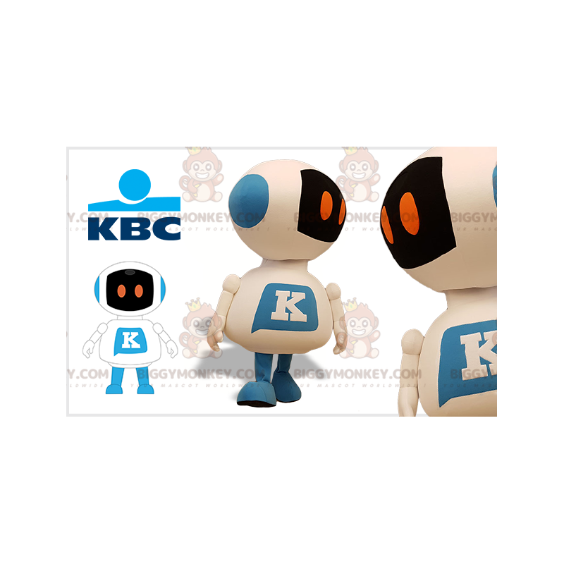 Giant white and blue robot BIGGYMONKEY™ mascot costume.