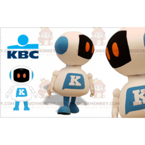Kæmpe hvid og blå robot BIGGYMONKEY™ maskot kostume.