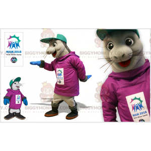 BIGGYMONKEY™ Costume mascotte leone marino grigio con cappuccio