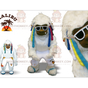Valkoinen Yeti BIGGYMONKEY™ maskottiasu värillisillä lukoilla -