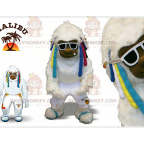 Bílý kostým maskota Yeti BIGGYMONKEY™ s barevnými zámky –