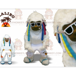 Hvid Yeti BIGGYMONKEY™ maskotkostume med farvelåse -