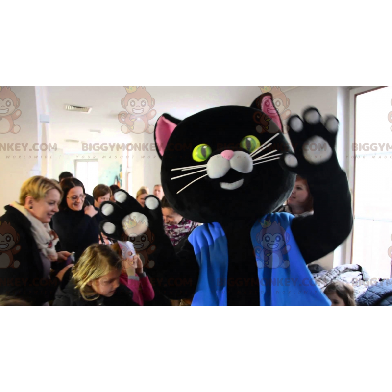 Costume de mascotte BIGGYMONKEY™ de chat noir et rose habillé