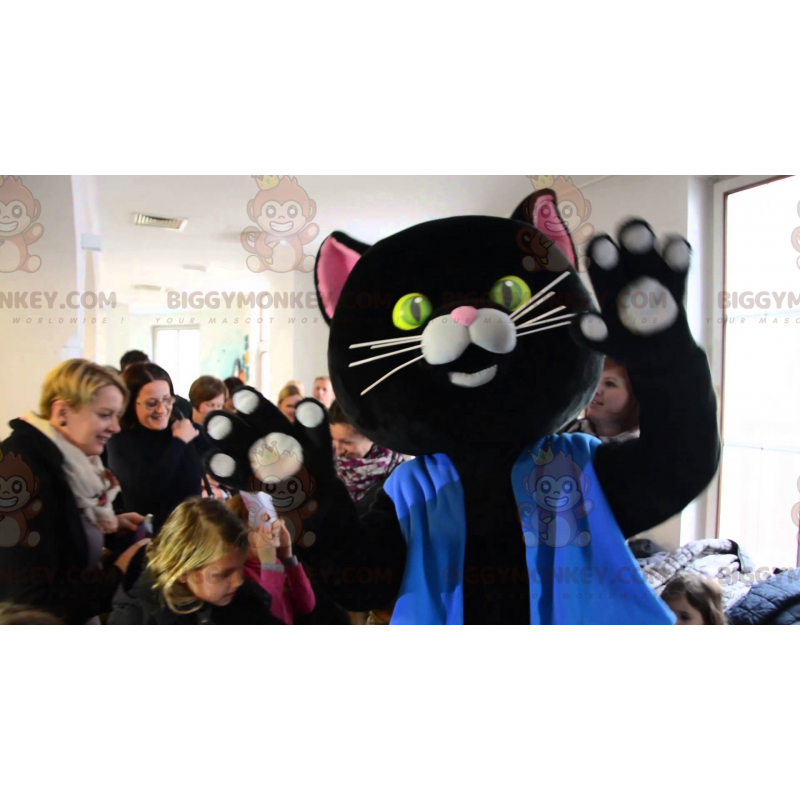 Schwarze und rosa Katze BIGGYMONKEY™ Maskottchenkostüm in Blau
