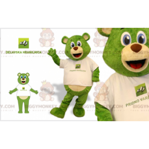 BIGGYMONKEY™ costume da mascotte di orsacchiotto verde e beige