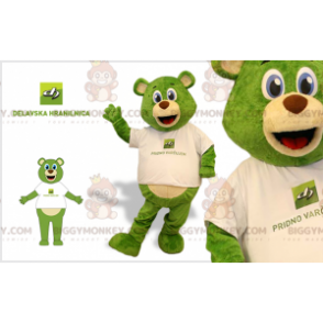 BIGGYMONKEY™ mascot costume of green and beige teddy bear with
