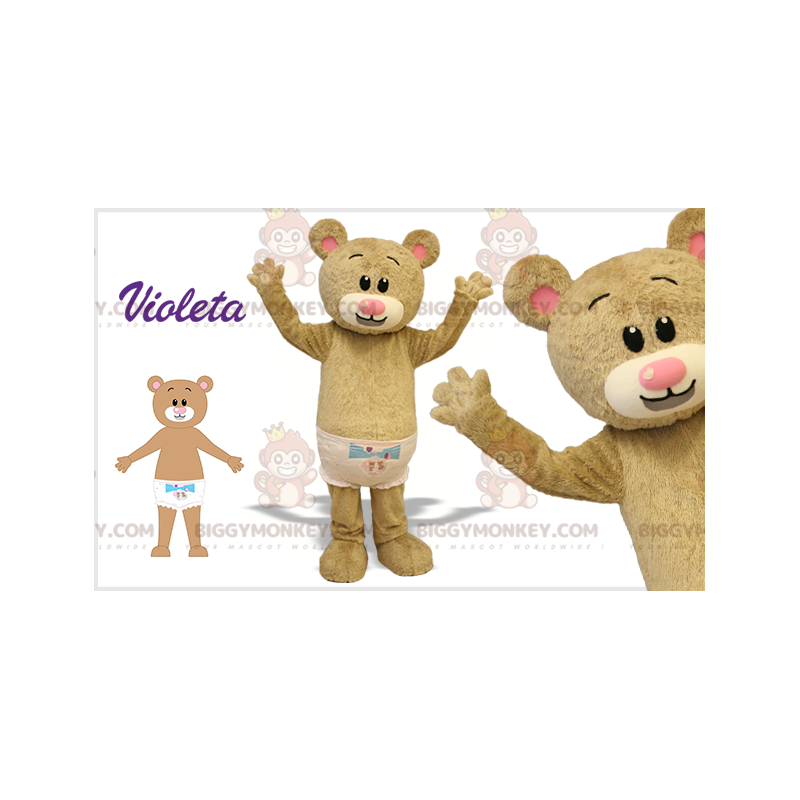 BIGGYMONKEY™ costume da mascotte cucciolo di orso beige con un