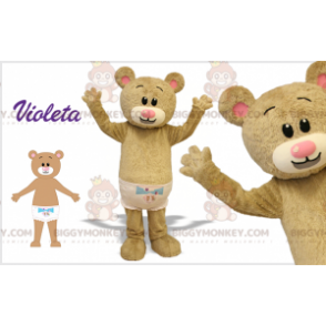 BIGGYMONKEY™ mascot costume beige bear cub with one diaper.