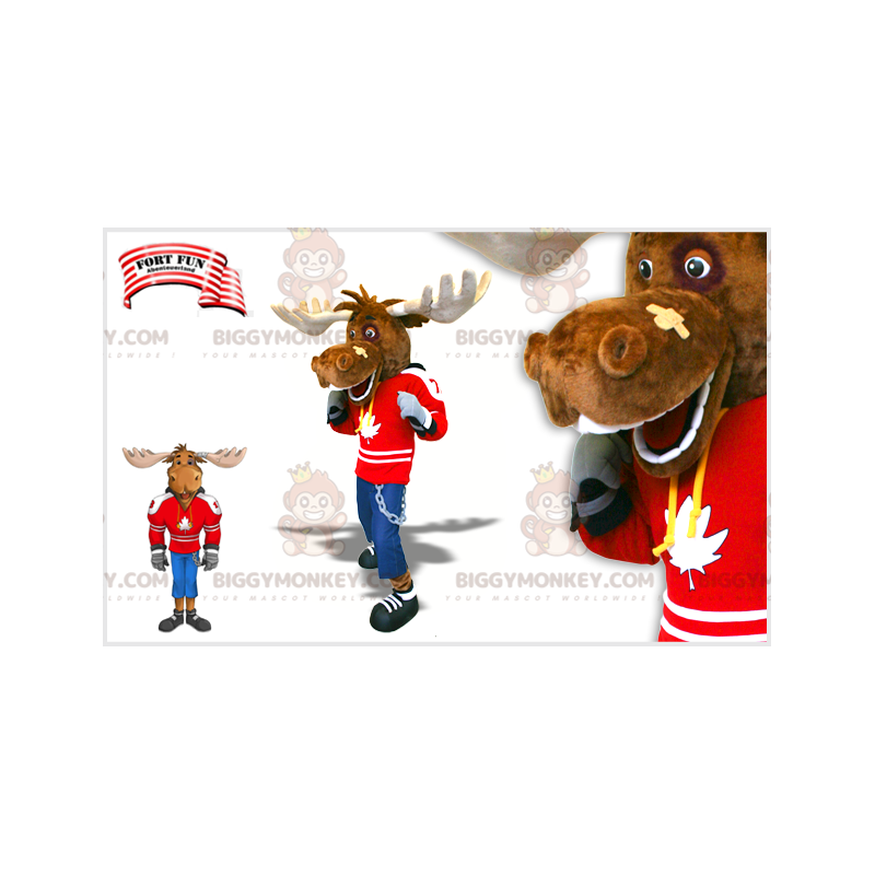 Traje de mascote Moose Caribou BIGGYMONKEY™ com curativo no