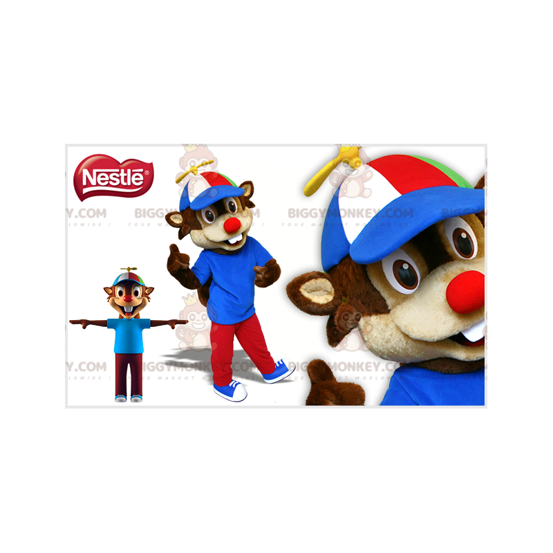 Brown and Beige Squirrel BIGGYMONKEY™ Mascot Costume with Cap -