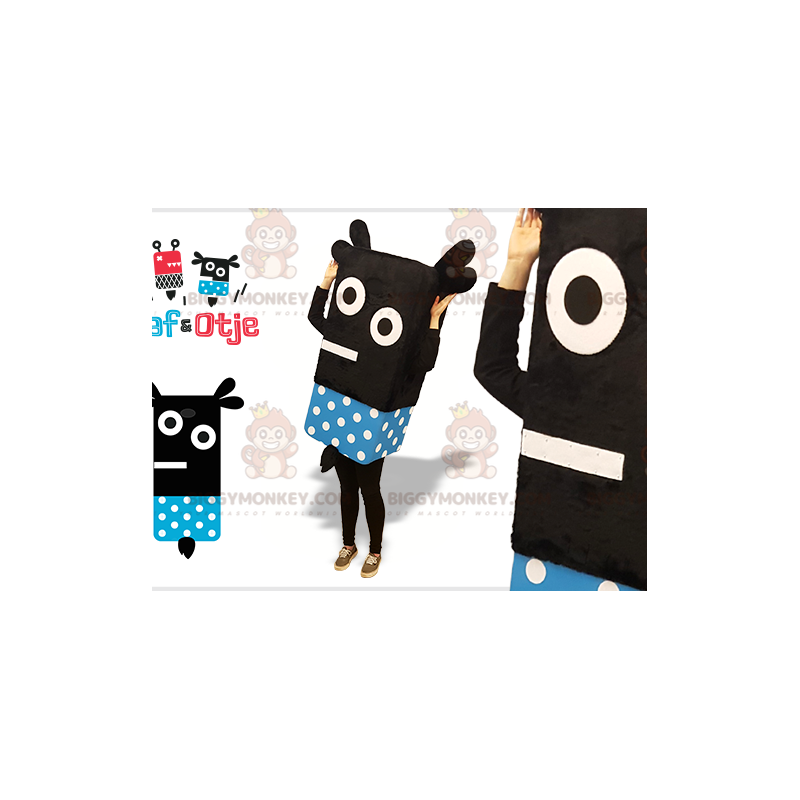 BIGGYMONKEY™ Mascot Costume Black and Blue Snowman Domino with