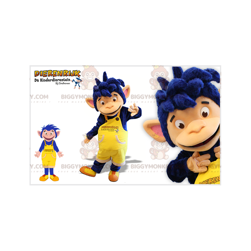 BIGGYMONKEY™ Mascot Costume Blue Chimpanzee Monkey In Yellow