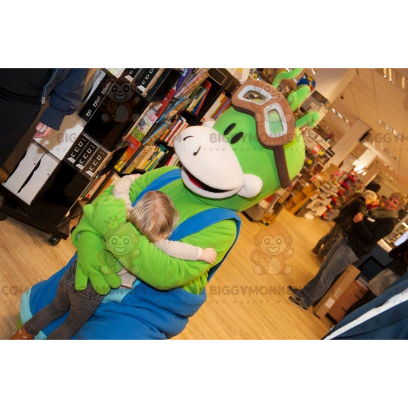 BIGGYMONKEY™ Mascottekostuum Groene man met blauwe overall -