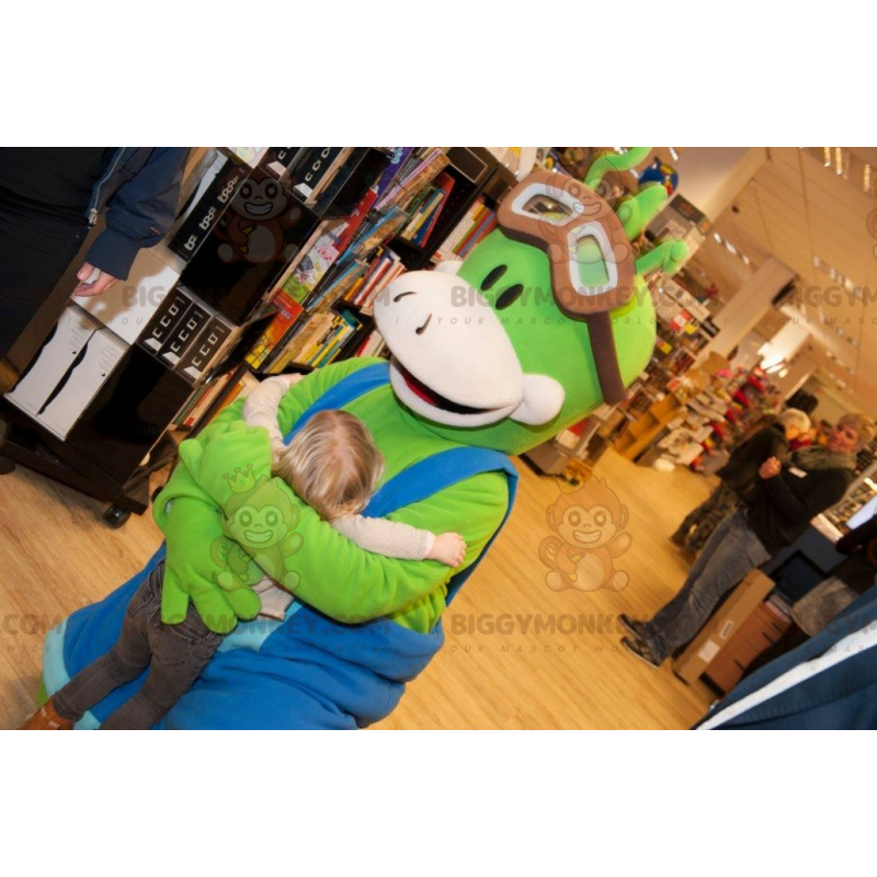 BIGGYMONKEY™ Maskotdräkt Grön man med blå overall - BiggyMonkey