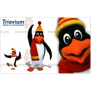Mustavalkoinen oranssi pingviini BIGGYMONKEY™ maskottiasu.