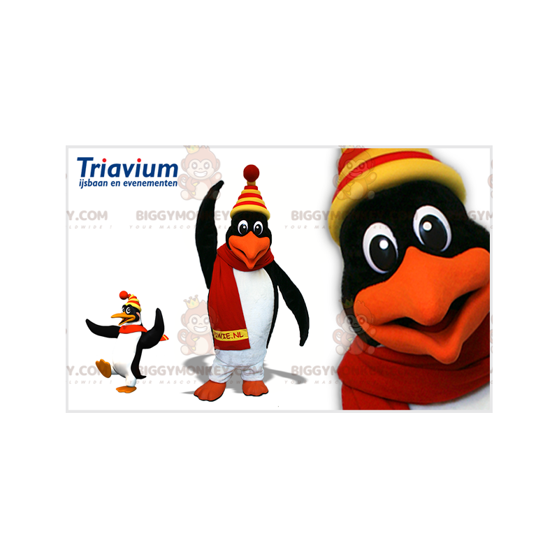 Zwart wit oranje pinguïn BIGGYMONKEY™ mascottekostuum. pinguïn