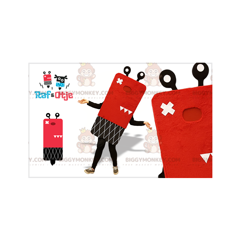 Punainen ja musta lumiukko BIGGYMONKEY™ maskottiasu.
