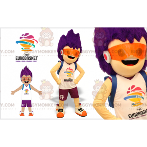 Futuristic boy BIGGYMONKEY™ mascot costume with purple hair -
