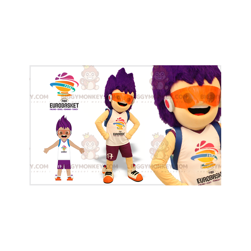 Futuristic boy BIGGYMONKEY™ mascot costume with purple hair -