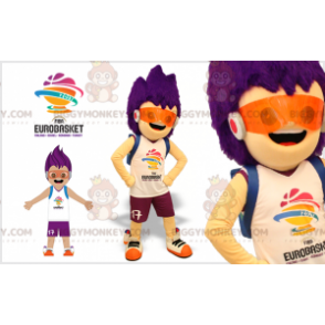 Futuristic boy BIGGYMONKEY™ mascot costume with purple hair –