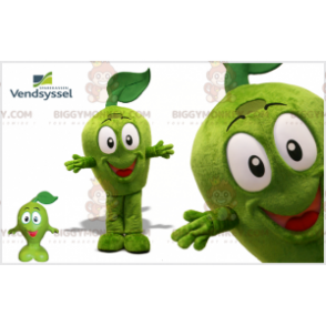 Disfraz de mascota BIGGYMONKEY™ de manzana verde muy sonriente.