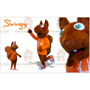 Στολή μασκότ BIGGYMONKEY™ καφέ σκίουρος με πορτοκαλί φούτερ -