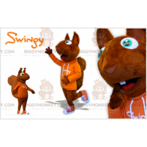 BIGGYMONKEY™ Brun ekorrmaskotdräkt med orange tröja -