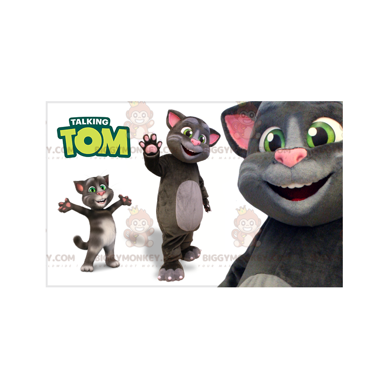 Grijze en roze kat BIGGYMONKEY™ mascottekostuum. Talking Tom