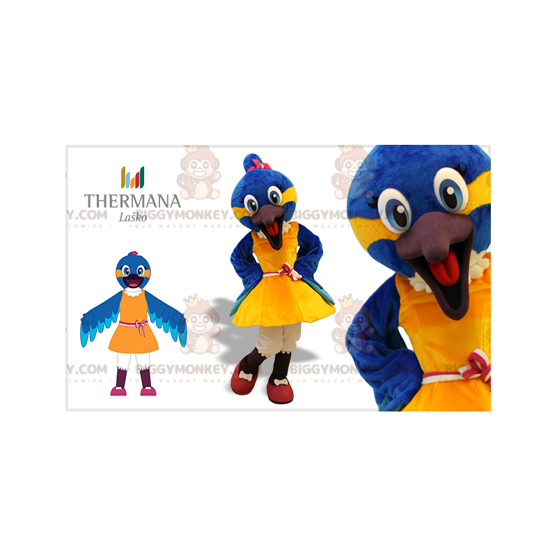 Blauer und gelber Vogel BIGGYMONKEY™ Maskottchenkostüm mit