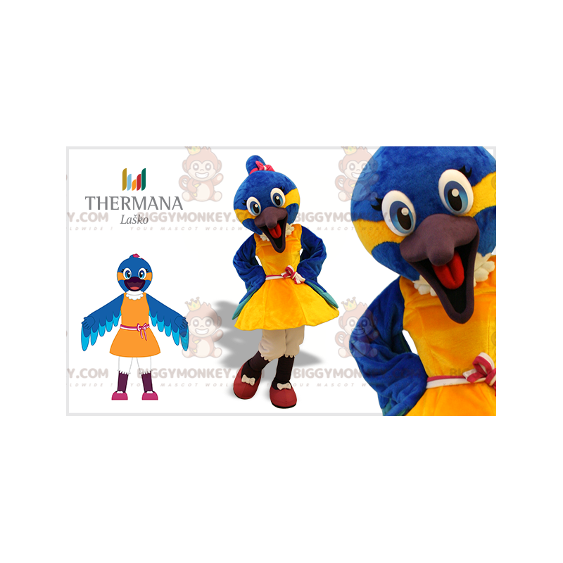 Costume de mascotte BIGGYMONKEY™ d'oiseau bleu et jaune avec