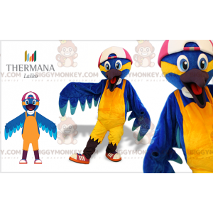 Blauer und gelber Vogel BIGGYMONKEY™ Maskottchen-Kostüm mit