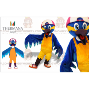 Blauer und gelber Vogel BIGGYMONKEY™ Maskottchen-Kostüm mit